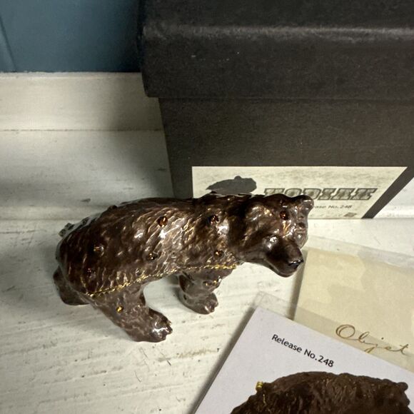 Object d'Art Fine Collectible "KODIAK” Brown Bear # 248 Trinket Pill Box NIB - Picture 1 of 5
